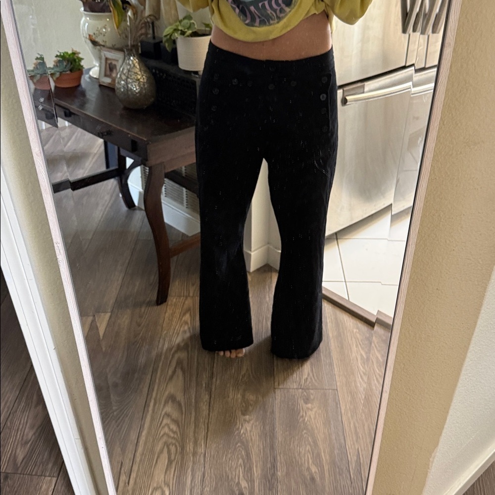 Unique wool front panel buttons Black Wide-Leg Pants sailor style
